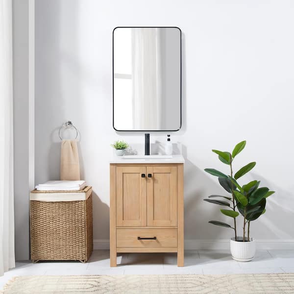 Shannon 24 in. W x 22 in. D x 34 in. H Single Bath Vanity in Fir Wood Brown with White Composite Stone Top