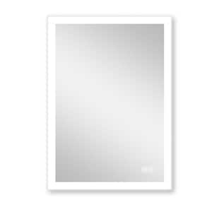 20 in. W x 28 in. H Rectangle Framed White Wall Mounted Lighted Mirror with Touch Button