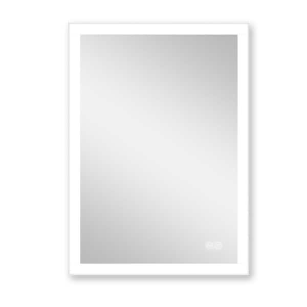 Unbranded 20 in. W x 28 in. H Rectangle Framed White Wall Mounted Lighted Mirror with Touch Button