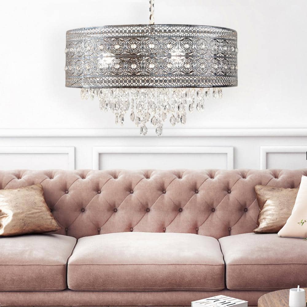 Brielle 26'' Polished Nickel Floral Crystal Medallion Chandelier