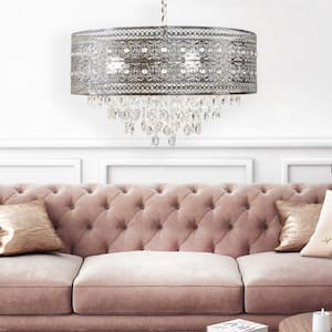 Brielle 3-Light Silver Chandelier with Polished Nickel and Crystal Shade