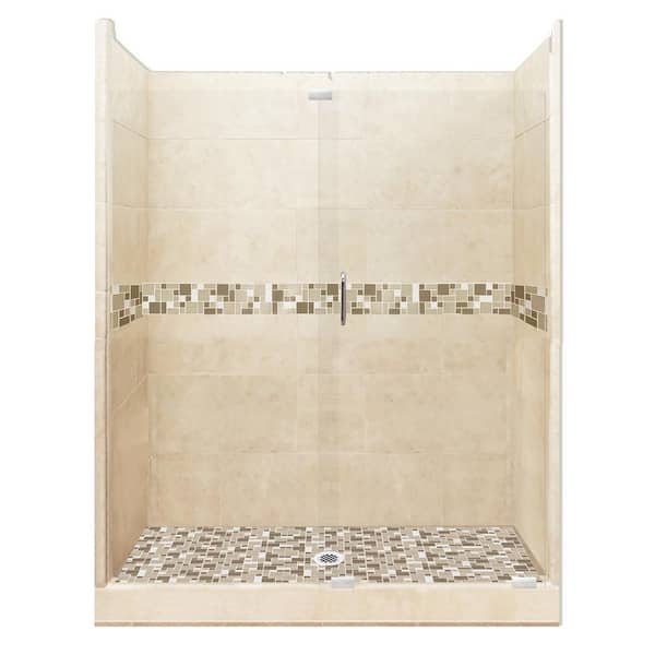 American Bath Factory Tuscany Grand Slider 32 in. x 60 in. x 80 in. Center Drain Alcove Shower Kit in Desert Sand and Chrome Hardware
