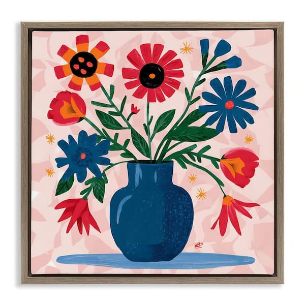 Stupell Industries Vibrant Mixed Flowers by LSR Design Studio Brown Floater Frame Nature Graphic Art Print 25 in. x 25 in.