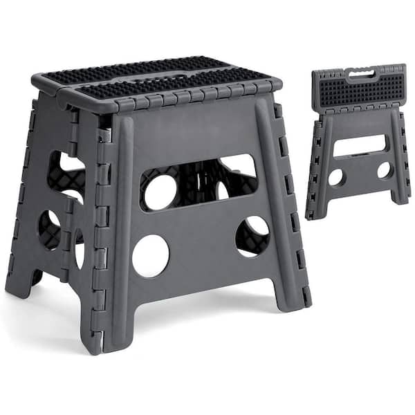 13 in. Reach Folding Step Stool for Adults and Kids 300 lbs. Capacity Non-Slip Compact Plastic Foldable Stool Gray