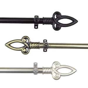 3/4" Dia Adjustable 28" to 48" Singel Curtain Rod in Black with Crest Finials