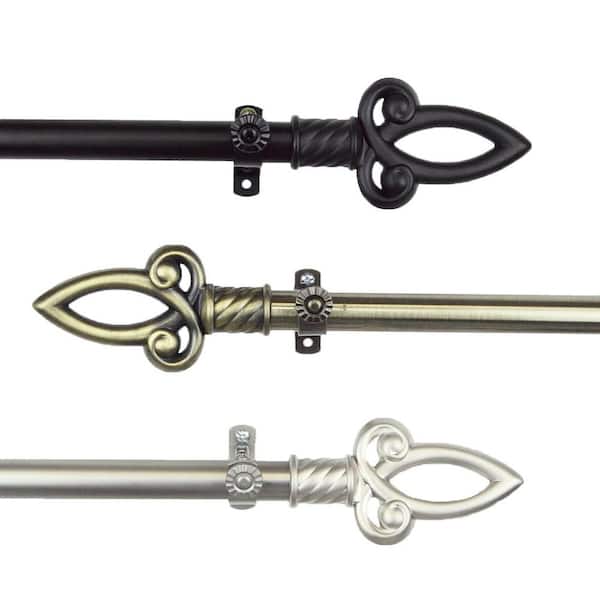 Rod Desyne 3/4 in. Dia Adjustable 66 in. to 120 in. Single Curtain Rod in Black with Crest Finials