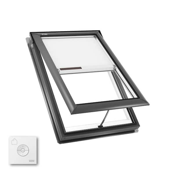 VELUX 30-1/16 x 45-3/4 in. Manual Venting Deck Mount Skylight with Laminated LowE3 Glass, Solar Powered Room Darkening Shade