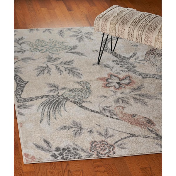 Zuri Cottage Ivory/Multi-color 7 ft. 9 in. x 9 ft. 5 in. Birds of Paradise Area Rug