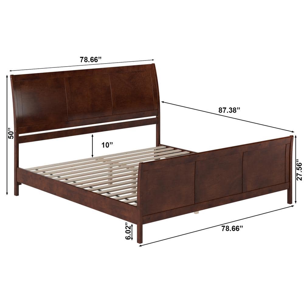 Valencia Walnut King Sleigh Platform Bed with Wood Headboard