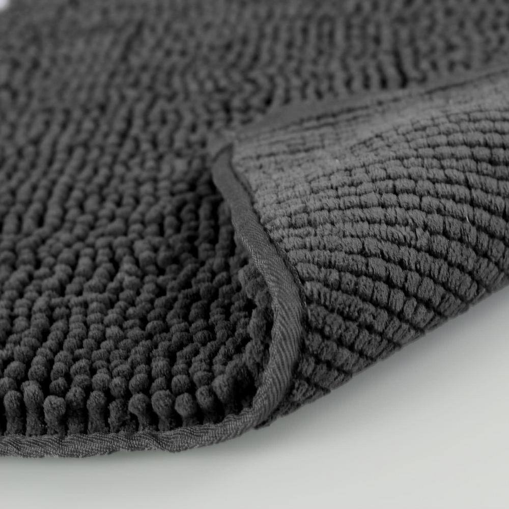 Dark Gray Plush Shag Chenille 2-Piece Bath Mat Set