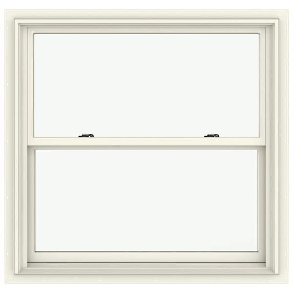 JELD-WEN 37.375 in. x 36 in. W-2500 Series Cream Painted Clad Wood Double Hung Window w/ Natural Interior and Screen