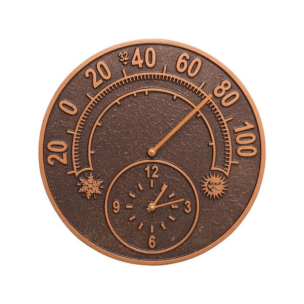 14 in. Digital Clock Analog Thermometer Antique Copper
