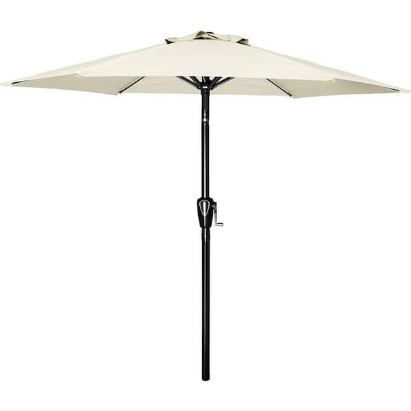 ESILOO 7.5 ft. Outdoor Patio Umbrella with Center Pole-6 Ribs, UV30+ Protection, Crank Handle, Vent Design in Beige