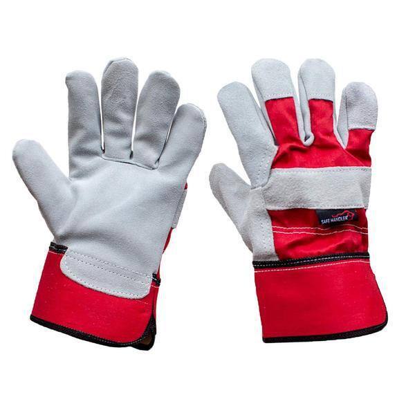 BISON LIFE Gray/Red, Deluxe Single Palm Split Leather Work Gloves