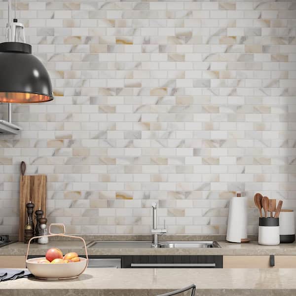 2x4 Subway Calacatta Gold/White 11.625" x 11.625" Textured Matte Porcelain Mosaic Wall/Floor Tile 10.318 sq. ft. /Case