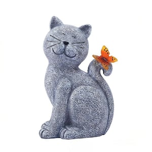 Solar Cat Outdoor Statues with Butterfly for Garden, Yard and Lawn