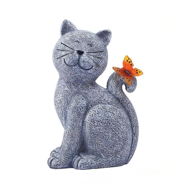 Angel Sar Solar Cat Outdoor Statues with Butterfly for Garden, Yard and Lawn
