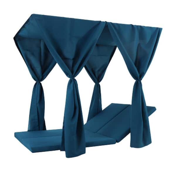51.25 in. x 31.25 in. Outdoor Chaise Lounge Daybed Replacement Cushion & Curtains Dark Blue