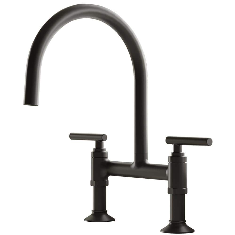 Double Handle Bridge Kitchen Faucet in Matte Black