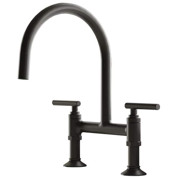 Unbranded Double Handle Bridge Kitchen Faucet in Matte Black
