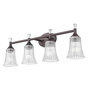 30 in. Modern 4-Light Oil Rubbed Bronze Finish Vanity Lighting Fixtures with Bell Shaped Fluted Glass