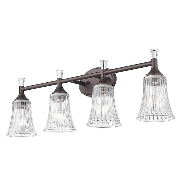 ZACHVO 30 in. Modern 4-Light Oil Rubbed Bronze Finish Vanity Lighting Fixtures with Bell Shaped Fluted Glass
