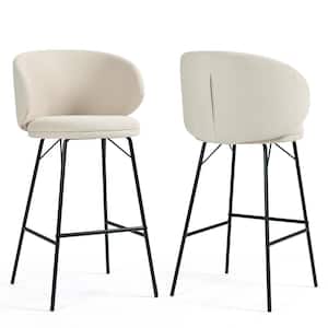 Baxter 28 in. White Metal Bar Stool with Boucle Fabric Seat 2 (Set of Included)