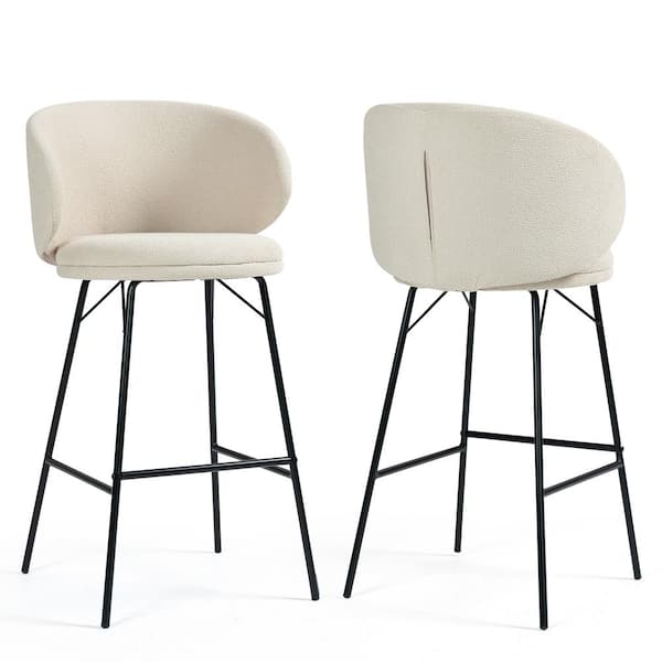 Glamour Home Baxter 28 in. White Metal Bar Stool with Boucle Fabric Seat 2 (Set of Included)