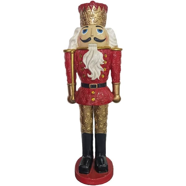 Fraser Hill Farm 48 in. Red Resin Christmas Nutcracker King Holding a Baton with LED Lights