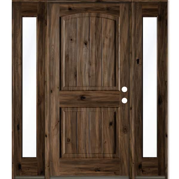 Krosswood Doors 60 in. x 80 in. Rustic knotty alder Sidelite 2 Panel Left-Hand/Inswing Clear Glass Black Stain Wood Prehung Front Door