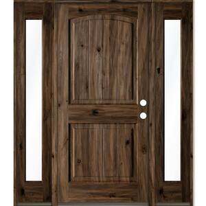 70 in. x 80 in. Rustic knotty alder Sidelite 2 Panel Left-Hand/Inswing Clear Glass Black Stain Wood Prehung Front Door