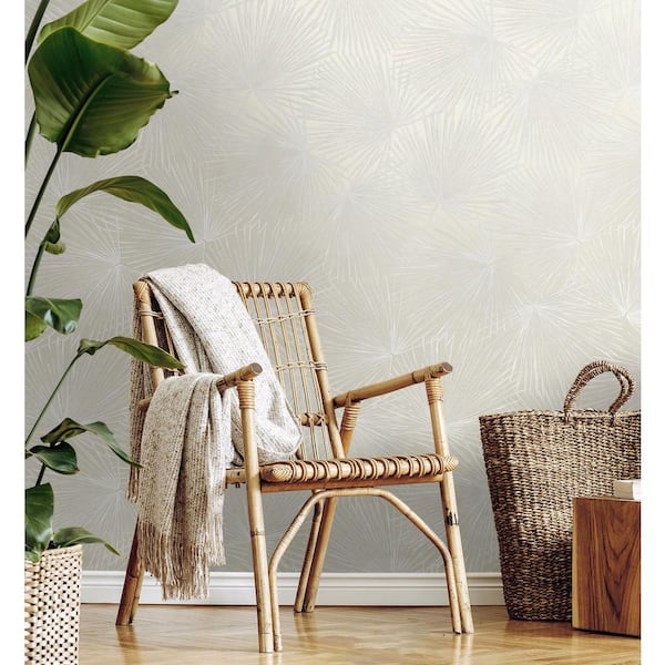 57.5 sq. ft. Metallic Ivory Elvis Palms Unpasted Nonwoven Paper Wallpaper Roll