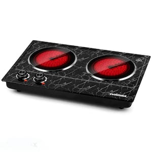 Double Infrared Burner 7.1 in. Black-Marble Countertop Hot Plate with Temperature Control, Automatic Shut-Off