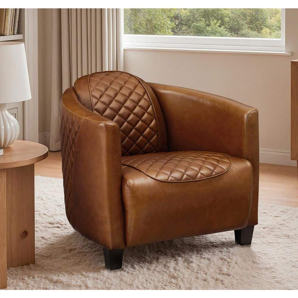 J61★アスプルンド★美品 アームチェア ラウンジチェア レザー 木製フレーム Art Leon Top Leather Brown Genuine Leather Accent Arm Chair with