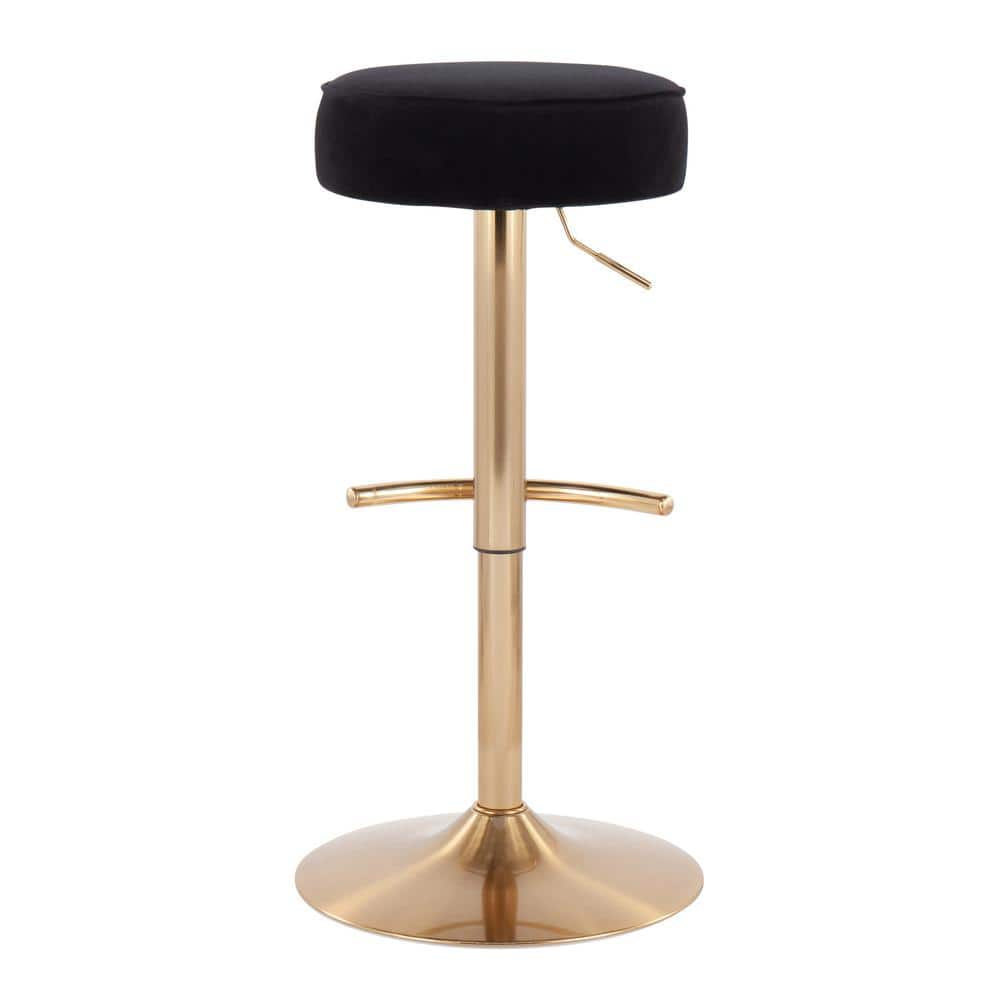 Black Velvet Adjustable Swivel Barstool with Gold Metal Base