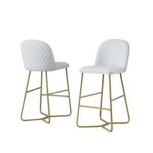 Erwin 29 in H. White Low Back Bar Stool With Gold Paint Legs And Faux Leather (Set of 2)