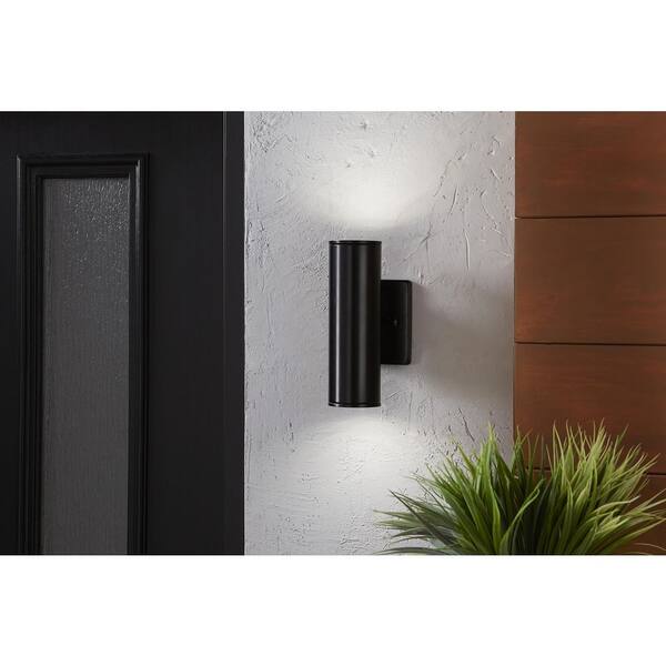 Riga 7.88 in. Small Modern Black Hardwired Integrated LED Cylinder Outdoor Wall Light Sconce with Integrated LED Bulb