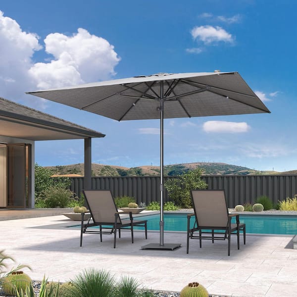 10 ft. Square Outdoor Patio Umbrella Gray Pole Market Table Sun Umbrellas with 8 Aluminum Sturdy Ribs in Gray