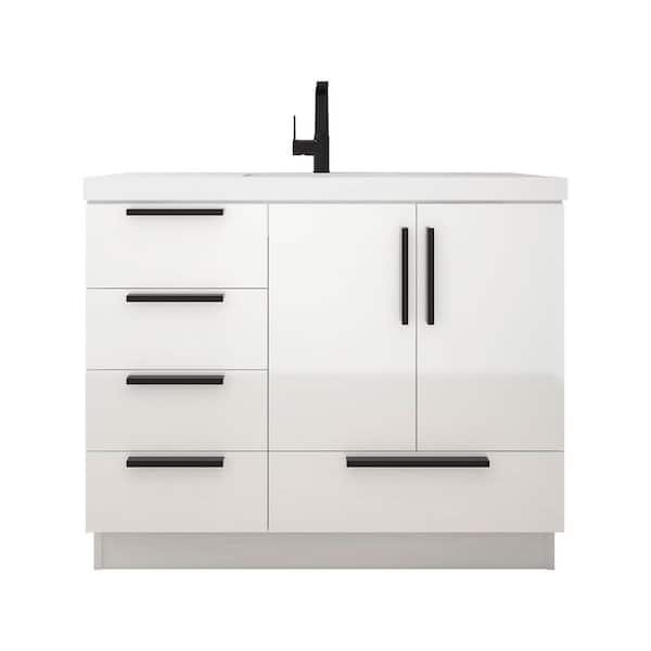 Carla 42 in. W x 20 in. D x 35 in. H Single Sink Freestanding Bath Vanity in Gloss White with White Acrylic Top