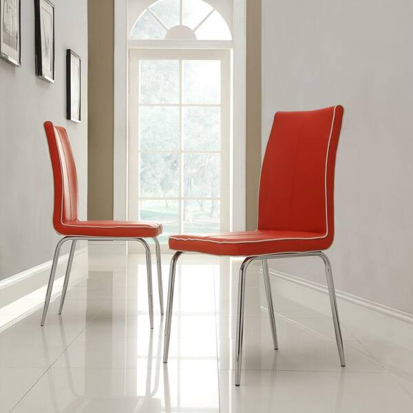 HomeSullivan Bergen Chrome and Faux Leather Dining Chair in Red (Set of 2)