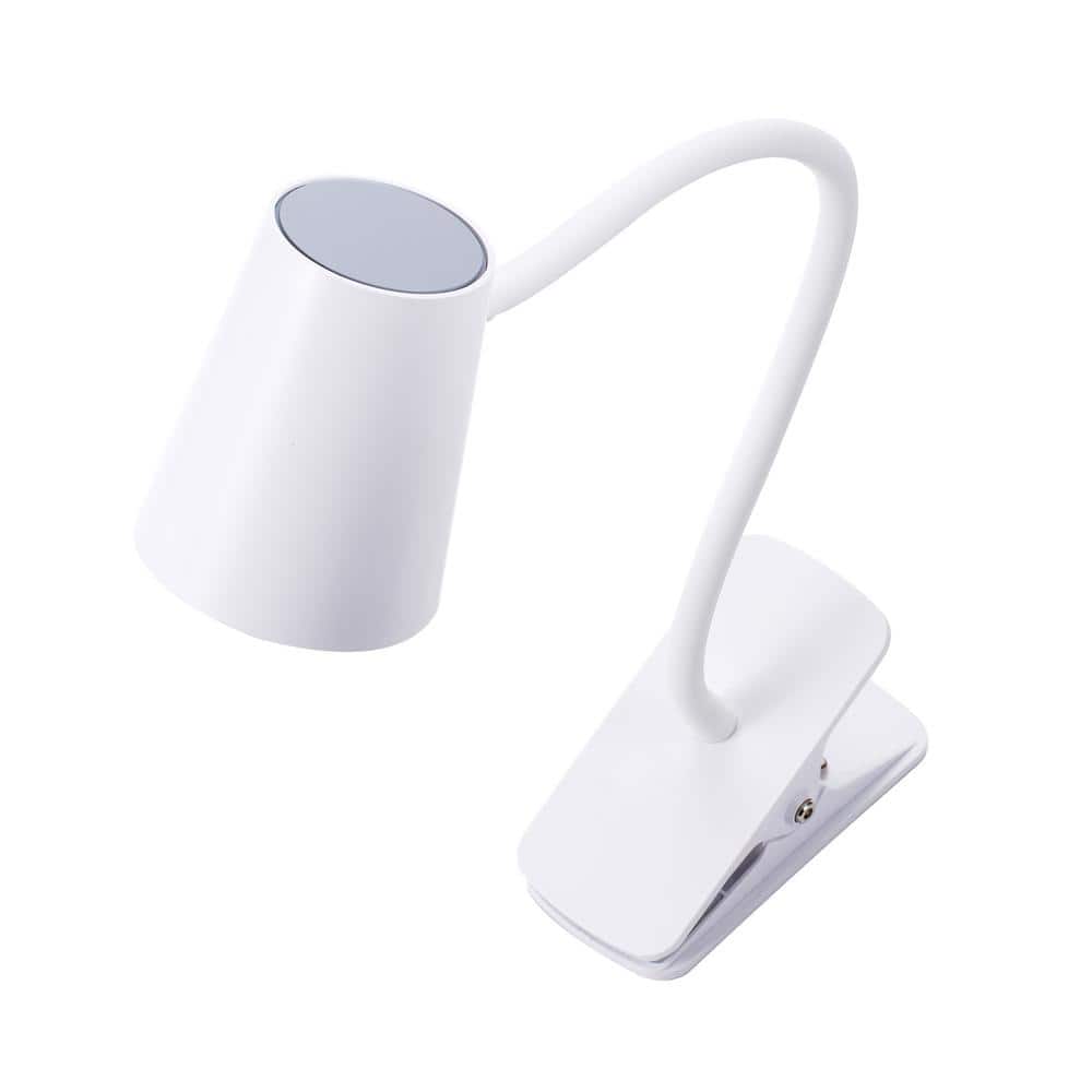Compact Adjustable White LED Clip-on Desk Lamp with Touch Control