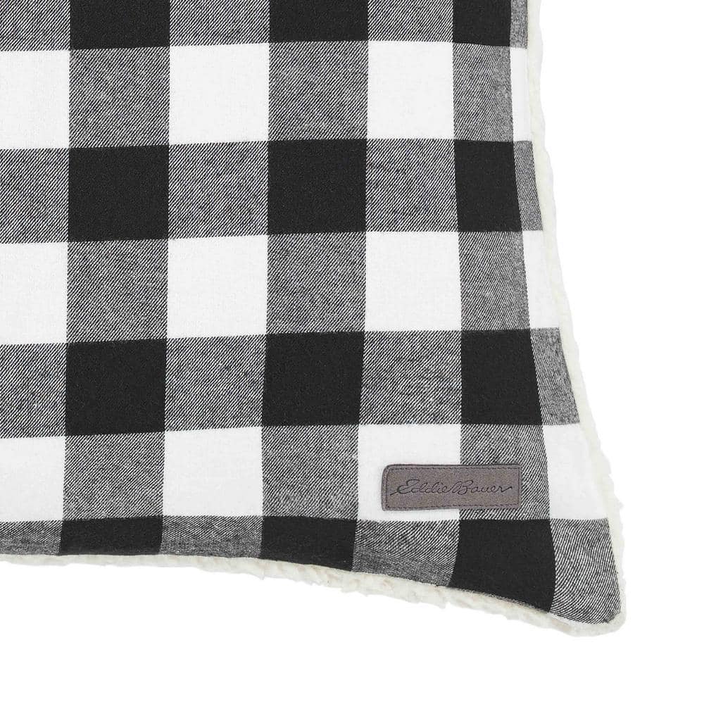 Plaid Black and White Cotton Flannel Square Throw Pillow