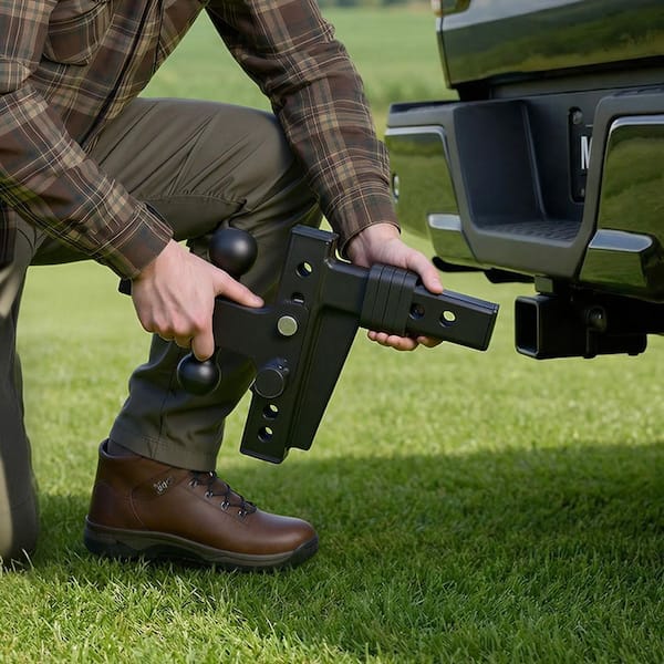 Adjustable Trailer Hitch, 2 in. Receiver, 15000 lbs. GTW, 6 in. Drop, 2 in. & 2-5/16 in. Balls Mount for RV Truck, Black