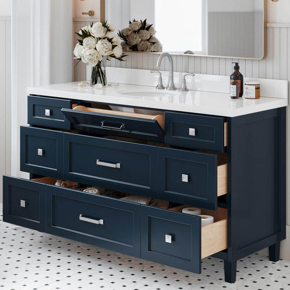 Midnight Blue Freestanding Single Sink Vanity with Quartz Top