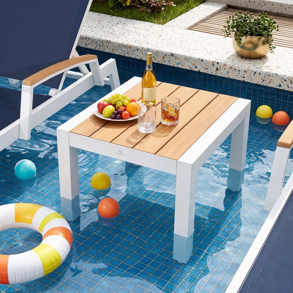 White Aluminum Outdoor Side Table with Teak Top price history on PriceWatchPro
