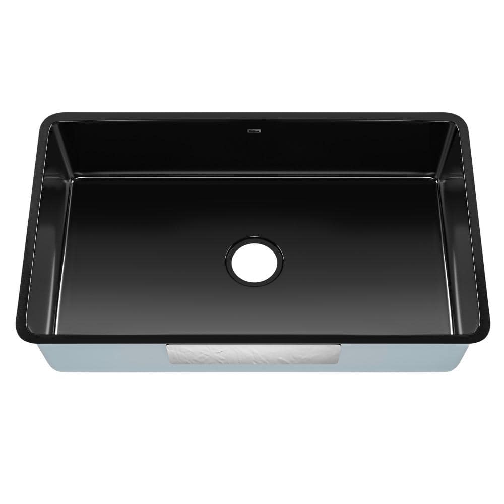 Glossy Black Porcelain Enameled Steel Undermount Kitchen Sink