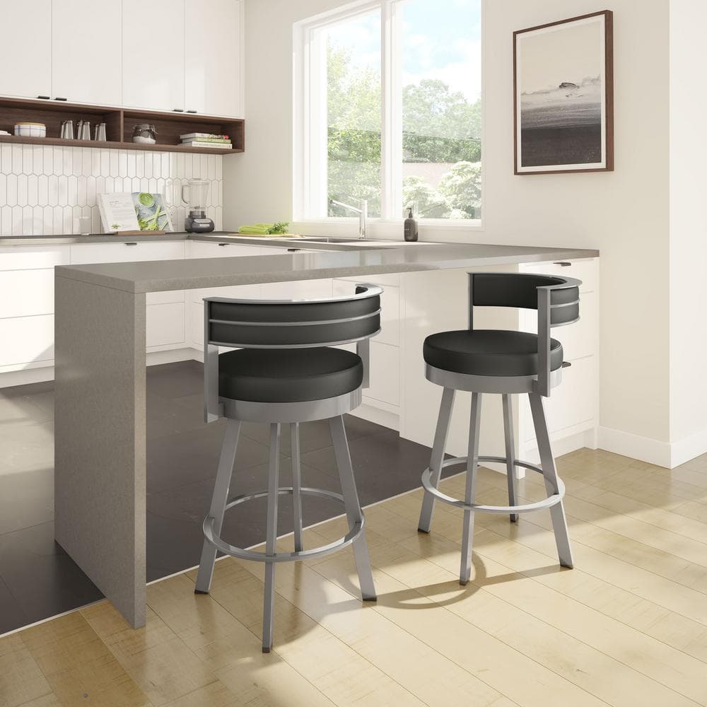 Black Faux Leather and Metal Swivel Bar Stool