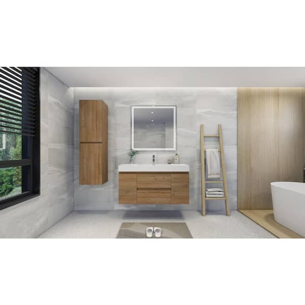 Fortune 48 in. W Bath Vanity in Natural Oak with Reinforced Acrylic Vanity Top in White with White Basin