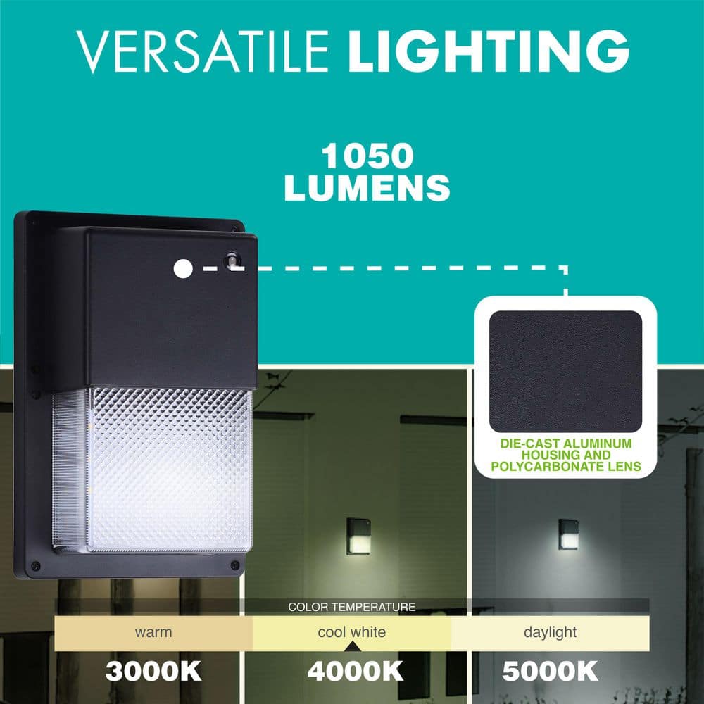 Black Energy Star LED Wall Pack Light with Dusk-to-Dawn Sensor