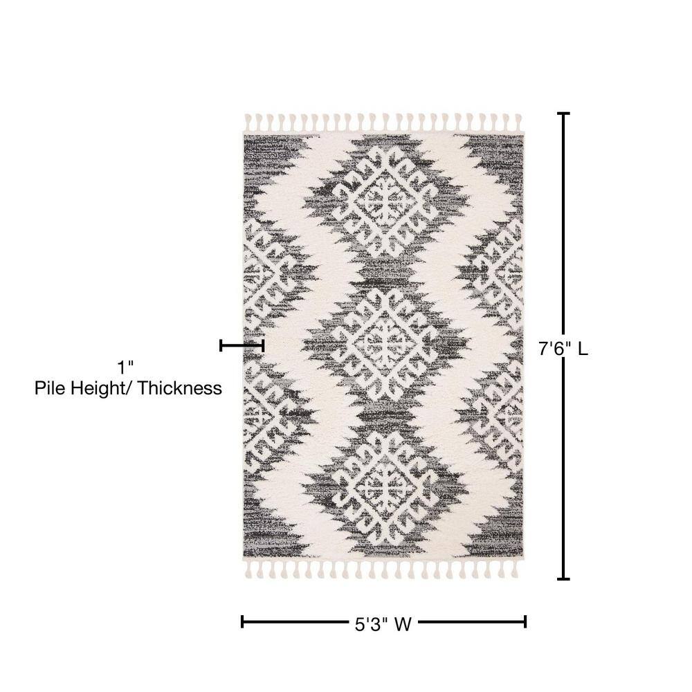 Ivory and Grey Diamond Shag Synthetic Area Rug
